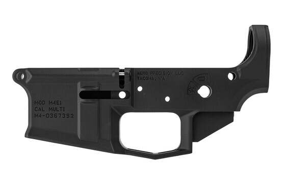 Aero Precision M4E1 Stripped AR 15 Lower Receiver with cosmetic blemish is constructed from 7075-T6 aluminum